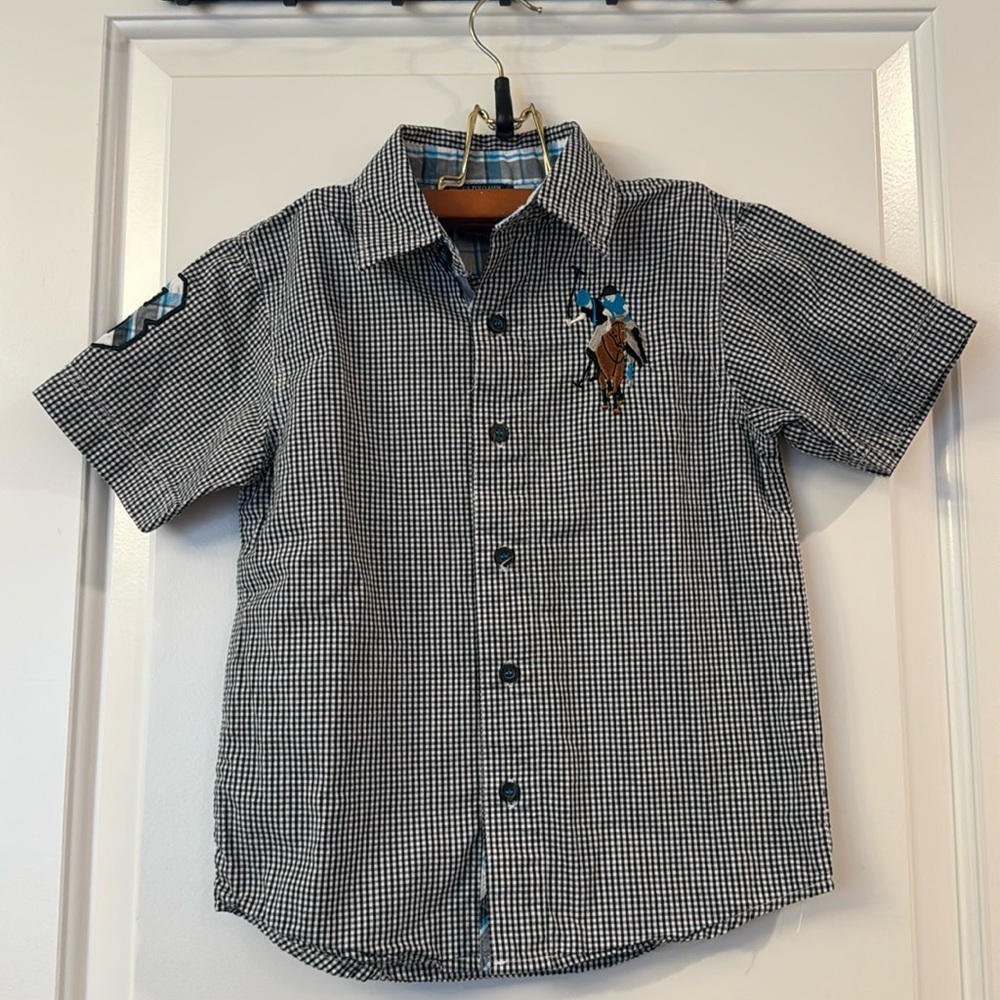 US POLO ASSN - Plaid Button-Up boys 5/6 blue embroidered